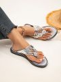 Women Rhinestone Decor Metallic Toe Post Flip Flops Glamorous Outdoor Flip Flops
