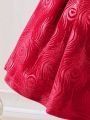 SHEIN Kids CHARMNG Girls' Velvet Gorgeous Feather Print Dress