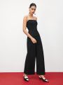 SHEIN BIZwear Women's Strapless Wide-Leg Jumpsuit With Double-Breasted Decoration