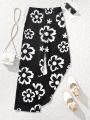 Black And White Floral Print Flared Pant