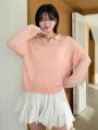 Dazy Petite Plus Women's Drop Shoulder Collared Sweater