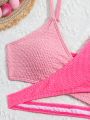 Teenage Girls' Color Block Textured Fabric Separated Bikini