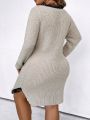 Plus Size Lace Spliced High Slit Sweater Dress