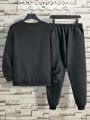Men's Letter Printed Round Neck Sweatshirt And Casual Pants Set