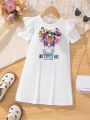 SHEIN Kids HYPEME Young Girl's Urban Fashion Knit Round Neck Short Sleeve Dress