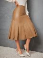 Women'S Solid Color Pleated Denim Skirt