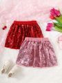 SHEIN Kids CHARMNG Young Girls' Gorgeous Glitter Skirt For Spring And Summer