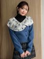 FRIFUL Floral Ruffled Patchwork Long-Sleeved Sweater