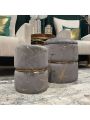 Fumahaus Pack of 2  Velvet Round Storage Ottoman Bronzing Upholstered  Foot Stool