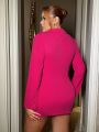 SHEIN SXY Women's Plus Size Blazer Dress With Heart Shape & Rhinestone Design
