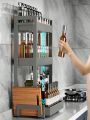 3-Tier Metal Countertop Shelves,Spice Rack Organizer for Kitchen Counter,Cupboard Shelf Rack Organizer with Cutting Board Holder & 4 Hooks,Sturdy Metal Structure