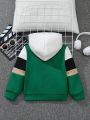 SHEIN Toddler Boys' Color Block Hoodie With Patchwork Design