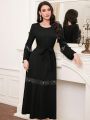 SHEIN Najma Black Round Neck Fringe Decorated Casual Dress