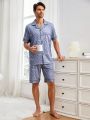 Men's Letter Printed Pocket Top And Shorts Homewear Set