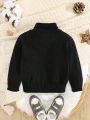 SHEIN Baby Boy Turtleneck Cable Knit Drop Shoulder Sweater