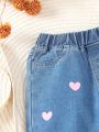 2pcs Baby Girls' Heart & Face Print Jeans