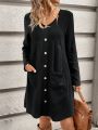 SHEIN LUNE Long Sleeve Dress With Double Pockets
