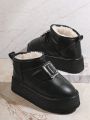 Women'S Black Pu Belted Snow Boots