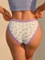 SHEIN Women's Floral Print Lace Splice Triangle Panties