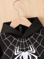 Spiderweb Print Hooded Sweatshirt And Pants Set For Baby Boys