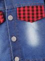 Baby Boy Plaid Print Flap Detail Jacket & Pants Without Tee