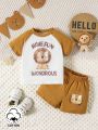 SHEIN Baby Boys' Casual And Cute Lion Printed Outfit For Daily Wear
