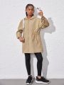 Tween Girls' Mid-length Hooded Windbreaker Coat For Casual, Classic, Commute, Party, Travel