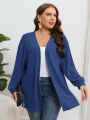 SHEIN Essnce Plus Size Solid Color Ribbed Texture Loose Cardigan Sweater, Long Sleeve