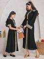 SHEIN Najma Women's Patchwork Woven Belt Long Sleeve Turkish Tunic