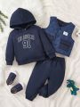 Baby Boy Letter Graphic Vest Coat & Sweatpants & Hoodie