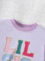 Baby Girl Letter Graphic Contrast Binding Bodysuit