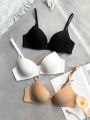 3pcs Solid Color Bra With Underwire