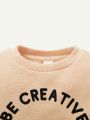 Cozy Cub Newborn Baby Boys' Knitted Soft Letter Print Round Neck Sweatshirt Two Piece Set