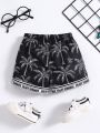 Infant Boys' Casual Beach Coconut Tree & Letter Print Shorts For Vacation