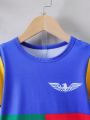 SHEIN Kids EVRYDAY Young Boys' Colorblock Eagle Print T-Shirt And Shorts Set