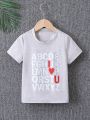 SHEIN Kids EVRYDAY Boys' Comfortable Basic T-Shirt With Letter Print For Fall