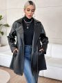 SHEIN Privé Zip Up Belted PU Leather Coat