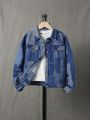 Boys' Fashionable Comfortable Patchwork Printed Button-up Denim Jacket