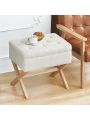 Fumahaus Square Storage Faux Linen Vanity Bench Sherpa Mondern Footrest Stool with Wood Legs