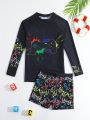 Tween Boys' Long Sleeve Swimsuit And Swim Trunks With Game Machine Print