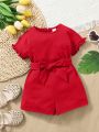 SHEIN Baby Girl Solid Color Casual Romper Shorts
