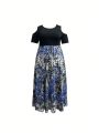 Plus Size Women's Off-shoulder Pattern Printed Maxi Dress