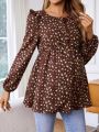 SHEIN Maternity Nursing Blouse With Floral Print And Ruffle Hem