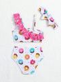 Baby Girls' Donut Pattern Swimsuit With Lace Trim