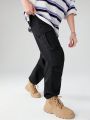 Street Cool Balloon Cargo Jeans For Teen Boys, With Wrinkled Details, Waist & Cuff Drawstrings