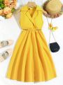 SHEIN Kids SUNSHNE Tween Girls' Elegant Vintage Solid Color Dress