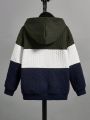 SHEIN Kids SPRTY Tween Boy Color Block Hooded Sweatshirt