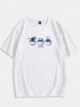 Manfinity Hypemode Men's Cartoon Cat & Letter Print Short Sleeve T-shirt