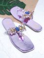 Jeweled Detail Clear Thong Flat Sandals