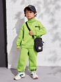 SHEIN Young Boy Letter Print Hoodie And Pants Set